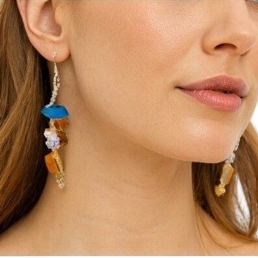Bijou Brigitte Women's Turquoise Orange Blue Stones Beaded Dangling Earrings‎